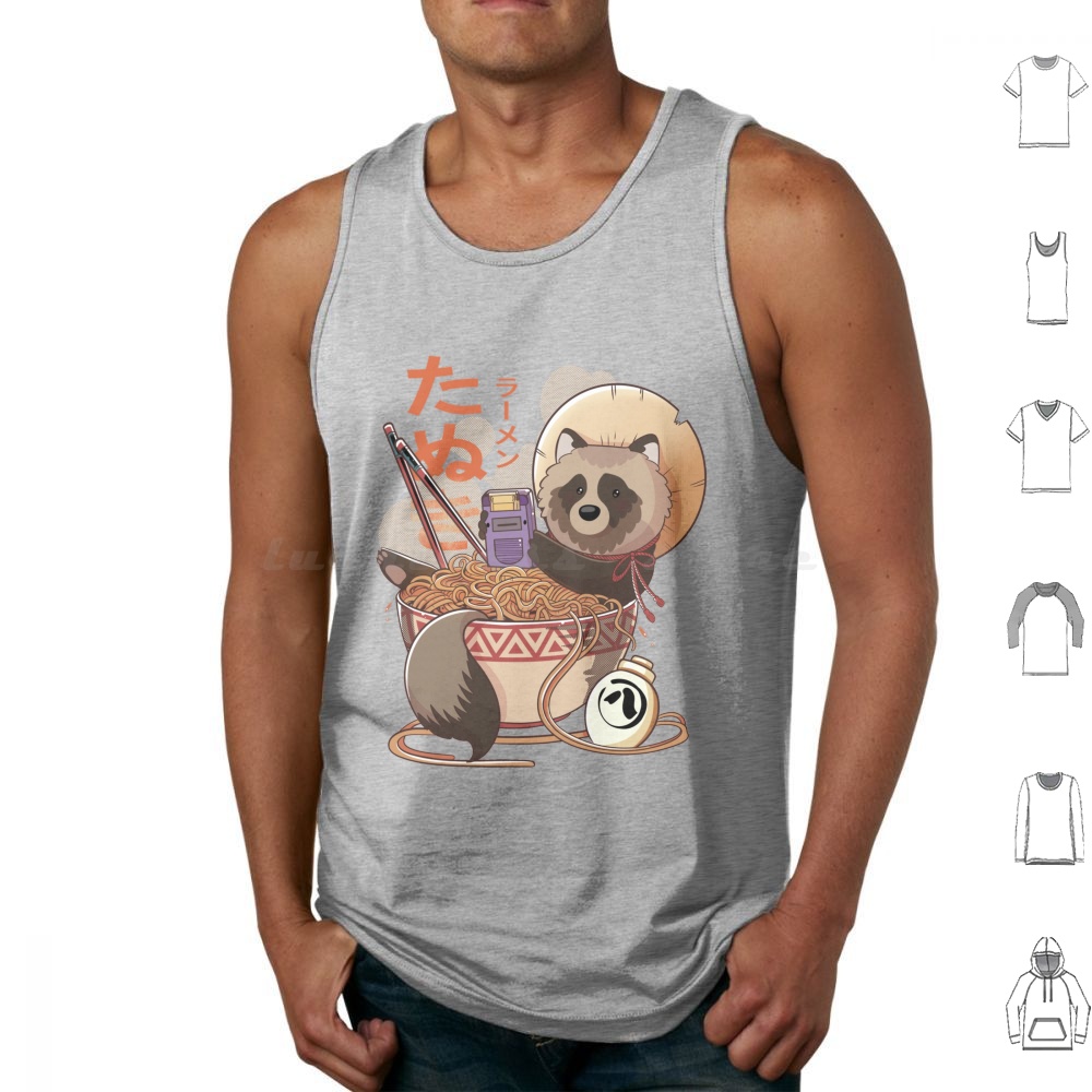 Retro Gaming Japan - Tanuki Ramen Tank Tops Print Cotton