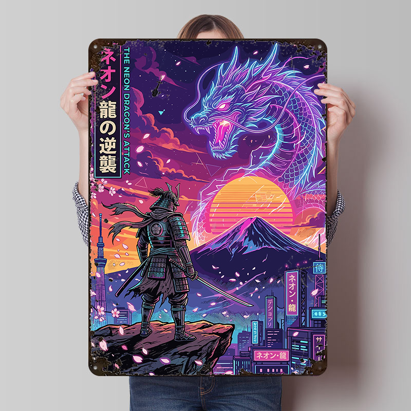 Retro Gaming Tokyo - Samurai Vs Neon Dragon in Cyberpunk