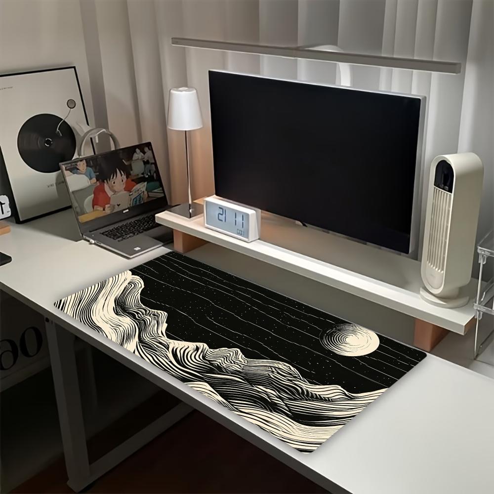 Retro Gaming Desk Setup - Vintage Wave Mountain Moon Large Extended
