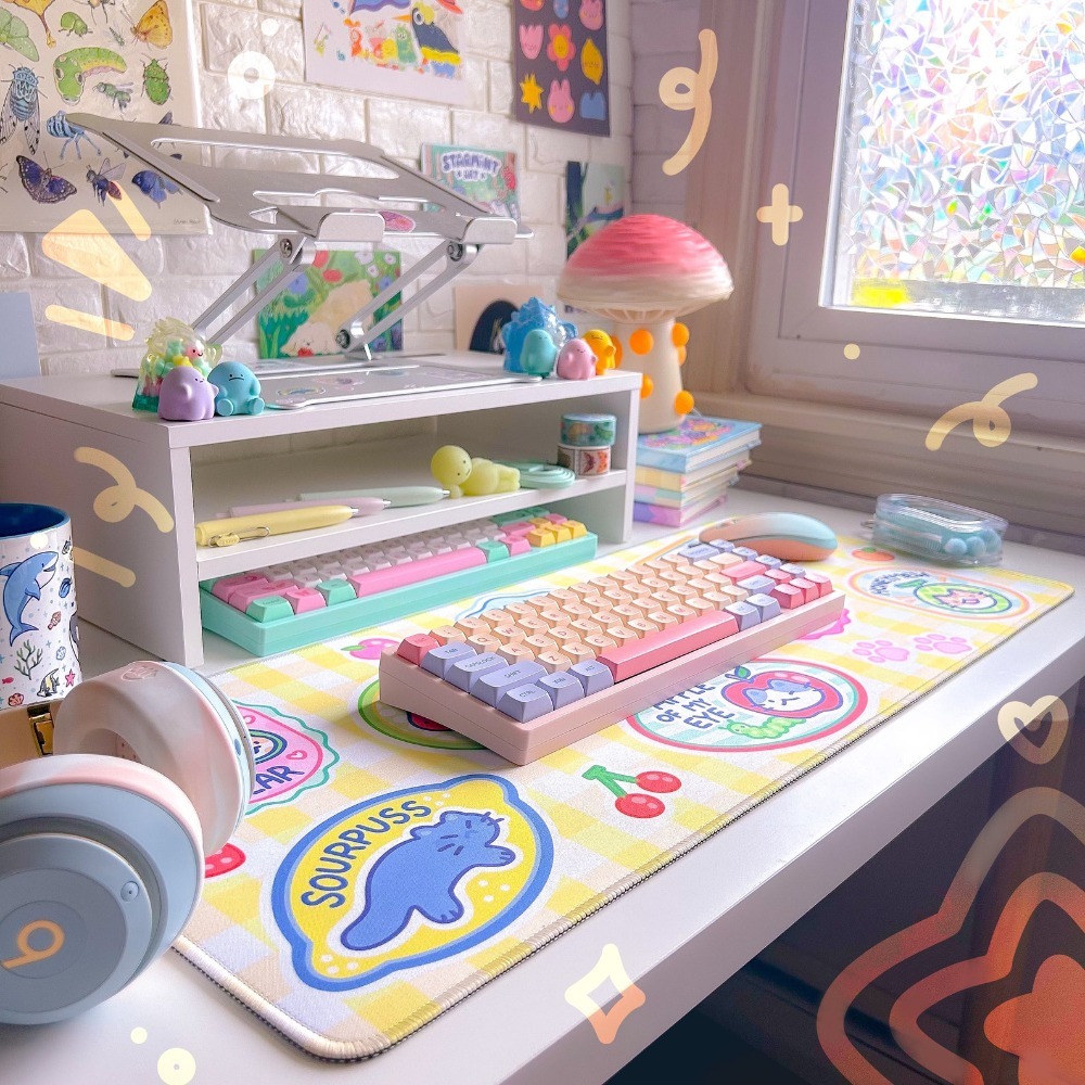 Fruit Kitty Desk Mat Mousepad  - đánh giá và giá Retro Gaming Desk Setup
