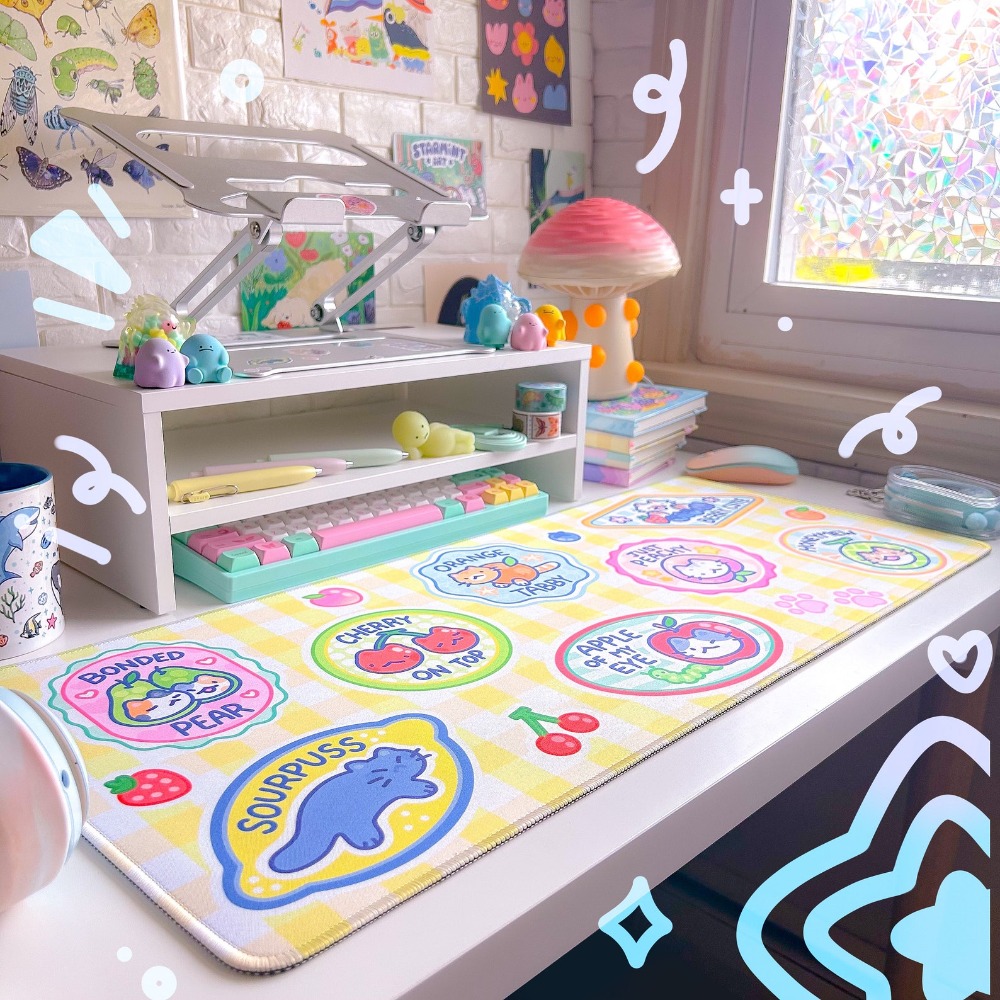 Fruit Kitty Desk Mat Mousepad  - đánh giá và giá Retro Gaming Desk Setup